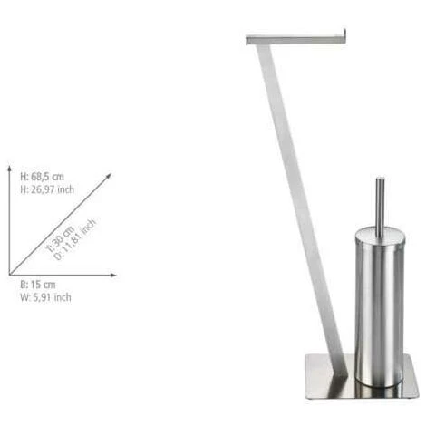 WENKO Serviteur WC 2en1 Lirio, Brosse WC Et Dérouleur Papier Toilette Sur Pied, Acier Inox, 15x68,5x30 Cm, Mat 6 WENKO Serviteur WC 2en1 Lirio, Brosse WC Et Dérouleur Papier Toilette Sur Pied, Acier Inox, 15x68,5x30 Cm, Mat – Image 4