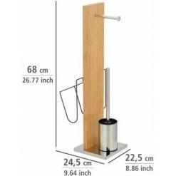 WENKO Combiné WC 2en1 Portofino, Brosse WC Et Dérouleur Papier Toilette, Porte-revues, Bambou - Acier Inox, 24,5x68x22,5 Cm, Marron - Chromé -WENKO Soldes 19405371 4