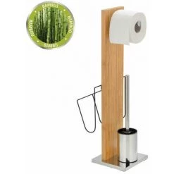 WENKO Combiné WC 2en1 Portofino, Brosse WC Et Dérouleur Papier Toilette, Porte-revues, Bambou - Acier Inox, 24,5x68x22,5 Cm, Marron - Chromé -WENKO Soldes 19405371 5