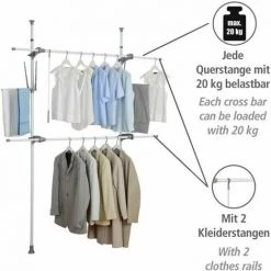WENKO Portant Vêtement Téléscopique Pour Dressing Sur Mesure Hercules Flex, Garde Robe Telescopique Solution Sans Perçage, Réglable En Longueur Et Hauteur, Acier, 116-190x165-300x38 Cm, Blanc -WENKO Soldes 19405376 3