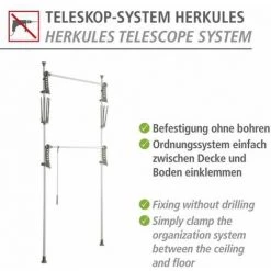 WENKO Portant Vêtement Téléscopique Pour Dressing Sur Mesure Hercules Flex, Garde Robe Telescopique Solution Sans Perçage, Réglable En Longueur Et Hauteur, Acier, 116-190x165-300x38 Cm, Blanc -WENKO Soldes 19405376 4