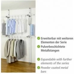 WENKO Portant Vêtement Téléscopique Pour Dressing Sur Mesure Hercules Flex, Garde Robe Telescopique Solution Sans Perçage, Réglable En Longueur Et Hauteur, Acier, 116-190x165-300x38 Cm, Blanc -WENKO Soldes 19405376 5
