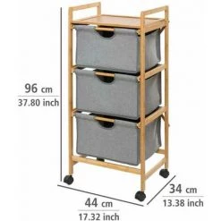 WENKO Desserte Bois Bambou Bahari à 3 Tiroirs De Rangement, Desserte Salle De Bain à Roulettes, Bambou - Polyester, 44x96x34 Cm, Marron - Gris 9 WENKO Desserte Bois Bambou Bahari à 3 Tiroirs De Rangement, Desserte Salle De Bain à Roulettes, Bambou - Polyester, 44x96x34 Cm, Marron - Gris -WENKO Soldes 19405383 3