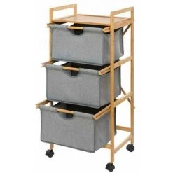 WENKO Desserte Bois Bambou Bahari à 3 Tiroirs De Rangement, Desserte Salle De Bain à Roulettes, Bambou - Polyester, 44x96x34 Cm, Marron - Gris 11 WENKO Desserte Bois Bambou Bahari à 3 Tiroirs De Rangement, Desserte Salle De Bain à Roulettes, Bambou - Polyester, 44x96x34 Cm, Marron - Gris -WENKO Soldes 19405383 5