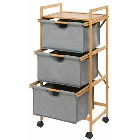 WENKO Desserte Bois Bambou Bahari à 3 Tiroirs De Rangement, Desserte Salle De Bain à Roulettes, Bambou - Polyester, 44x96x34 Cm, Marron - Gris 7 WENKO Desserte Bois Bambou Bahari à 3 Tiroirs De Rangement, Desserte Salle De Bain à Roulettes, Bambou - Polyester, 44x96x34 Cm, Marron - Gris – Image 5