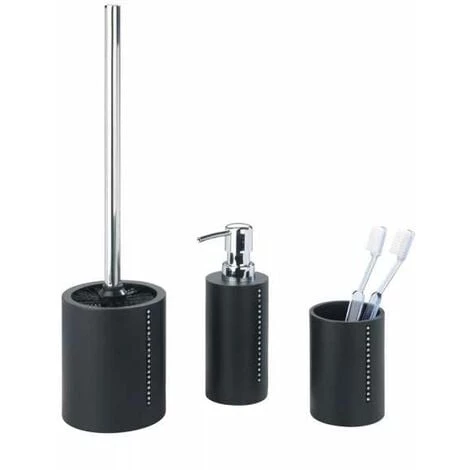 WENKO Set D'accessoires Salle De Bain Diamond, Porte Brosse à Dent, Distributeur Savon Liquide, Brosse WC, Polyrésine Avec Strass, Noir 3 WENKO Set D'accessoires Salle De Bain Diamond, Porte Brosse à Dent, Distributeur Savon Liquide, Brosse WC, Polyrésine Avec Strass, Noir