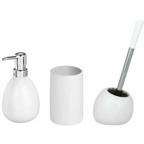 WENKO Set Accessoires Salle De Bain Polaris, Distributeur Savon Liquide, Porte Brosse à Dent, Brosse WC, Céramique, Blanc 3 WENKO Set Accessoires Salle De Bain Polaris, Distributeur Savon Liquide, Porte Brosse à Dent, Brosse WC, Céramique, Blanc
