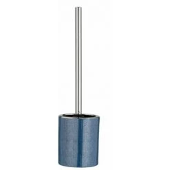 WENKO Porte Brosse WC Nuria, Brosse WC Silicone Noire, Céramique, Ø 9,5x39 Cm, Argent/Bleu -WENKO Soldes 19668009 2