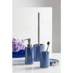 WENKO Porte Brosse WC Nuria, Brosse WC Silicone Noire, Céramique, Ø 9,5x39 Cm, Argent/Bleu -WENKO Soldes 19668009 3
