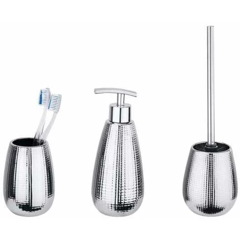 WENKO Set Accessoires Salle De Bain, Distributeur Savon Liquide, Porte Brosse à Dent, Brosse WC, Céramique Chromé, Dakar 3 WENKO Set Accessoires Salle De Bain, Distributeur Savon Liquide, Porte Brosse à Dent, Brosse WC, Céramique Chromé, Dakar