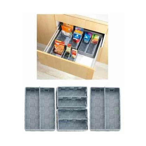 WENKO Organiseur Tiroir Cuisine Avec Rangement Amovible Adria S Et M, Boite Rangement Salle De Bain, Lot De 4, Plastique, 13x6x18 Cm Et 18x26x6 Cm, Gris 4 WENKO Organiseur Tiroir Cuisine Avec Rangement Amovible Adria S Et M, Boite Rangement Salle De Bain, Lot De 4, Plastique, 13x6x18 Cm Et 18x26x6 Cm, Gris – Image 2