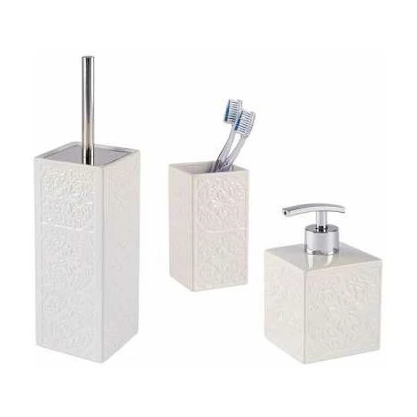 WENKO Set Accessoires Salle De Bain Cordoba, 3 Pièces, Distributeur Savon Liquide, Brosse WC Et Porte Brosse à Dent, Céramique Blanche 3 WENKO Set Accessoires Salle De Bain Cordoba, 3 Pièces, Distributeur Savon Liquide, Brosse WC Et Porte Brosse à Dent, Céramique Blanche