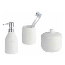 WENKO Set Accessoires Salle De Bain "The Collection", 3 Pièces, Distributeur Savon Liquide, Porte Brosse à Dent Et Boite De Rangement, Polyrésine, Blanc