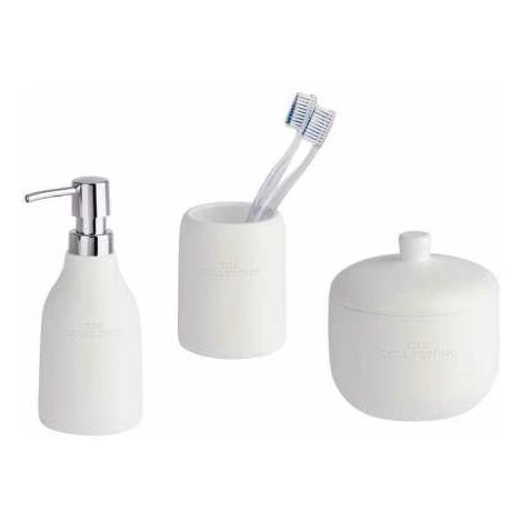WENKO Set Accessoires Salle De Bain "The Collection", 3 Pièces, Distributeur Savon Liquide, Porte Brosse à Dent Et Boite De Rangement, Polyrésine, Blanc 3 WENKO Set Accessoires Salle De Bain "The Collection", 3 Pièces, Distributeur Savon Liquide, Porte Brosse à Dent Et Boite De Rangement, Polyrésine, Blanc
