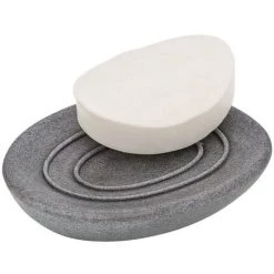 WENKO Porte Savon Design Pierre Pebble - 12 X 10 X 2 - Gris Foncé