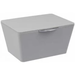 WENKO Boîte Avec Couvercle Brasil, Panier De Rangement, Panier De Salle De Bain Avec Couvercle, Plastique (PET), 19 X 10 X 15.5 Cm, Gris
