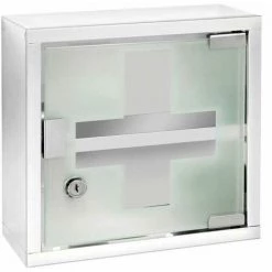 WENKO Armoire à Pharmacie Acier Inox, Avec Serrure, 25 X 12 X 25 Cm, Brillant