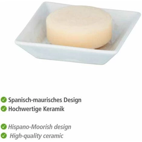 WENKO Porte Savon Céramique à Relief, Porte Savon Blanc Cordoba, Céramique, 2,5x10,5x10,5 Cm, Blanc 4 WENKO Porte Savon Céramique à Relief, Porte Savon Blanc Cordoba, Céramique, 2,5x10,5x10,5 Cm, Blanc – Image 2