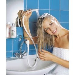 WENKO Douchette Pour Lavabo, Robinet Douchette, Pour Robinet De Taille Standard, Plastique, 115x3,6x4 Cm, Blanc