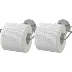 WENKO Porte Papier Toilette Mural, Dérouleur Papier Toilette Fixation Sans Perçage Turbo-Loc®, Colle Extra Forte, Se Décolle Sans Laisser De Trace, Lot De 2, Acier, 14x6x9 Cm, Brillant