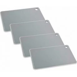 WENKO Planche à Découper Basic S, Planche à Découper Avec Surface Antibactérienne, Lot De 4, Plastique, 23x16 Cm, Gris