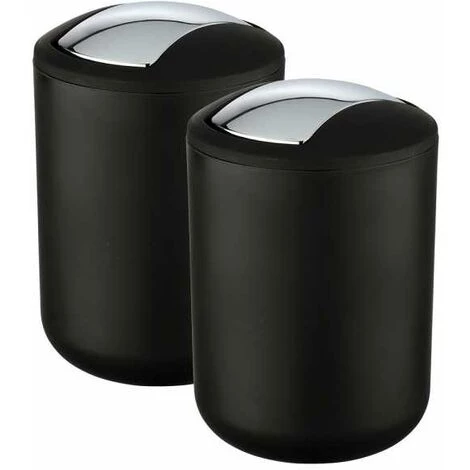 WENKO Lot De 2 Poubelles Salle De Bain, Mini Poubelle Salle De Bain, Couvercle Basculant, Brasil S, Capacité 2L, Plastique PET Incassable, ø14x21 Cm, Noir 3 WENKO Lot De 2 Poubelles Salle De Bain, Mini Poubelle Salle De Bain, Couvercle Basculant, Brasil S, Capacité 2L, Plastique PET Incassable, ø14x21 Cm, Noir