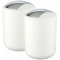 WENKO Lot De 2 Poubelles Salle De Bain, Mini Poubelle Salle De Bain, Couvercle Basculant, Brasil S, Capacité 2L, Plastique PET Incassable, ø14x21 Cm, Blanc