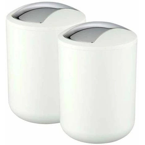 WENKO Lot De 2 Poubelles Salle De Bain, Mini Poubelle Salle De Bain, Couvercle Basculant, Brasil S, Capacité 2L, Plastique PET Incassable, ø14x21 Cm, Blanc 3 WENKO Lot De 2 Poubelles Salle De Bain, Mini Poubelle Salle De Bain, Couvercle Basculant, Brasil S, Capacité 2L, Plastique PET Incassable, ø14x21 Cm, Blanc