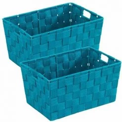 WENKO Panier salle de bain avec Poignée Adria S, Petite Boite De Rangement Salle De Bain, Lot De 2, Polypropylène, 30x20x15 Cm, turquoise