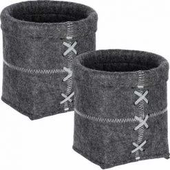 WENKO Panier Feutrine Mara, Panier De Rangement En Feutre M, Vide Poche, Lot De 2, Polyester, 20x15 Cm, Anthracite