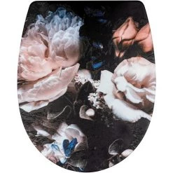WENKO Abattant WC Duroplast Design Peony - 38 X 44 - Noir