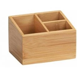 WENKO Rangement Salle De Bain Maquillage Terra, Rangement Maquillage Bois Avec 3 Compartiments, Lot De 2, Bambou, 12x8,5x9 Cm, Marron -WENKO Soldes 23453613 3