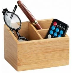 WENKO Rangement Salle De Bain Maquillage Terra, Rangement Maquillage Bois Avec 3 Compartiments, Lot De 2, Bambou, 12x8,5x9 Cm, Marron -WENKO Soldes 23453613 4