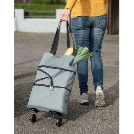 WENKO Chariot De Courses Cabas 3en1 - 45 X 15 X 75 - Gris 4 WENKO Chariot De Courses Cabas 3en1 - 45 X 15 X 75 - Gris – Image 2