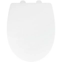 WENKO Abattant WC Avec Frein De Chute Tavola, Abattant WC Clipsable Avec Fixation Inox Technologie "Fix-Clip", Design Ovale, Thermoplastique, 36,5x45 Cm, Blanc - Blanc Chaud