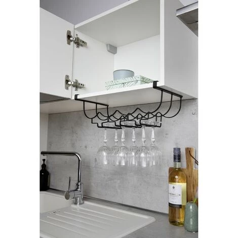 WENKO Rangement De Placard Cuisine - Porte Bouteilles Et Verre - 50 X 20 X 7 - Noir 6 WENKO Rangement De Placard Cuisine - Porte Bouteilles Et Verre - 50 X 20 X 7 - Noir – Image 4