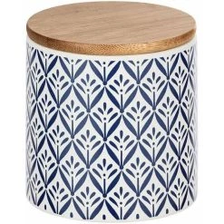 Wenko 54094100 Boîte De Rangement Lorca Avec Couvercle En Bambou, Capacité: 0, 45 L, Céramique, 10 X 10 X 10 Cm, Bleu/Blanc