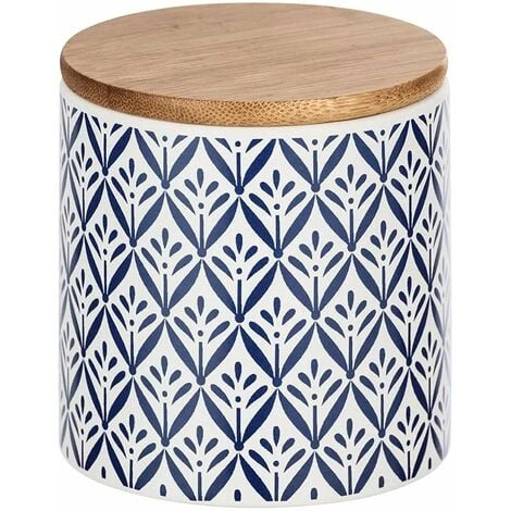 Wenko 54094100 Boîte De Rangement Lorca Avec Couvercle En Bambou, Capacité: 0, 45 L, Céramique, 10 X 10 X 10 Cm, Bleu/Blanc 3 Wenko 54094100 Boîte De Rangement Lorca Avec Couvercle En Bambou, Capacité: 0, 45 L, Céramique, 10 X 10 X 10 Cm, Bleu/Blanc