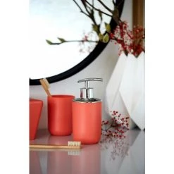 WENKO 23586100 Distributeur De Savon Brasil, Incassable, TPE, 7,3 X 16,5 X 9 Cm, Rouge Corail -WENKO Soldes 29927191 4