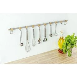 WENKO Barre De Crédence Premium Avec 10 Crochets, Acier Plat Brossé/Bambou, 80 X 4 X 2,5 Cm -WENKO Soldes 29927941 2