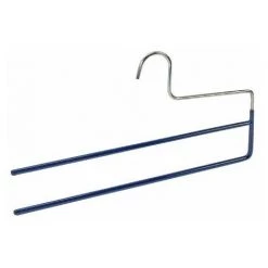 WENKO Cintre à Pantalons Baggy 2 Double Barrette, Revêtement Antidérapant, Métal, Plastique, 35 Cm, Bleu Foncé