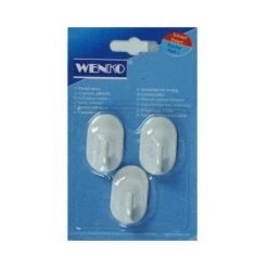 Wenko 4421013100 Lot De 3 Crochets Adhésifs Muraux Ovales En Plastique Blanc 2 X 2,5 X 4 Cm