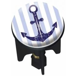 WENKO Bouchon D'évier Pluggy®, Bonde De Lavabo, Sailor, Laiton, Ø 3,9 X 6,5 Cm, Bleu - Blanc