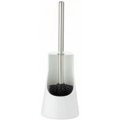 WENKO Porte Brosse WC Arese, Brosse WC Silicone Noire, Manche Acier Inox - Plastique, Ø 12,3x38 Cm, Blanc