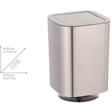 WENKO Petite Poubelle Salle De Bain Aurion, Poubelle à Couvercle Basculant, Capacité 5.5L, Plastique, 17,2x25,5x17,2 Cm, Chromé Surface Brillante 5 WENKO Petite Poubelle Salle De Bain Aurion, Poubelle à Couvercle Basculant, Capacité 5.5L, Plastique, 17,2x25,5x17,2 Cm, Chromé Surface Brillante – Image 3