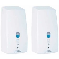WENKO Distributeur De Savon Automatique Mural, Sans Contact, Treviso, Capacité 650ml, Lot De 2, Plastique, 11x22,5x10,5 Cm, Blanc
