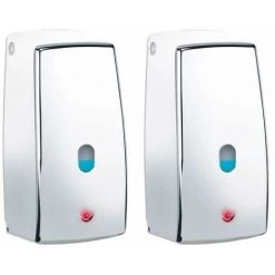 WENKO Distributeur De Savon Automatique Mural, Sans Contact, Treviso, Capacité 650ml, Lot De 2, Plastique, 11x22,5x10,5 Cm, Chromé
