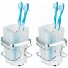 WENKO Porte Brosse à Dent Mural Premium, Gobelet Salle De Bain Mural, Lot De 2, Acier Inox - Plastique, 7,5x11,5x8,5 Cm, Blanc - Brillant -WENKO Soldes 31650720 1