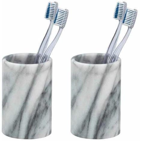 WENKO Porte Brosse à Dent Onyx, Gobelet Salle De Bain, Lot De 2, Marbre, Ø 7x12,5 Cm, Gris 3 WENKO Porte Brosse à Dent Onyx, Gobelet Salle De Bain, Lot De 2, Marbre, Ø 7x12,5 Cm, Gris