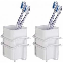 WENKO Porte Brosse à Dents Mural Classic Plus, Gobelet Brosse à Dents Fixation Murale, Lot De 2, Acier - Plastique, 8x11x10 Cm, Blanc